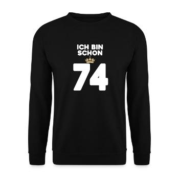 74. Geburtstag Geschenk - 74 Jahre mit Krone - Unisex Pullover - Schwarz - Vorne - Alina (178cm) & Michal (187cm)