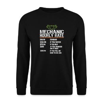 Taux horaire des mécaniciens Ouvriers mécaniciens Taux de main-d’œuvre - Sweat-shirt Unisexe - noir - Devant - Alina (178cm) & Michal (187cm)