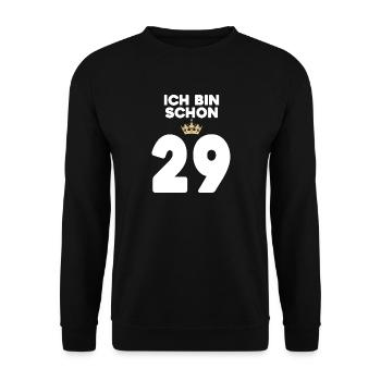 29. Geburtstag Geschenk - 29 Jahre mit Krone - Unisex Pullover - Schwarz - Vorne - Alina (178cm) & Michal (187cm)