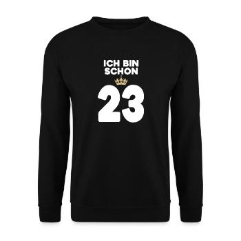 23. Geburtstag Geschenk - 23 Jahre mit Krone - Unisex Pullover - Schwarz - Vorne - Alina (178cm) & Michal (187cm)