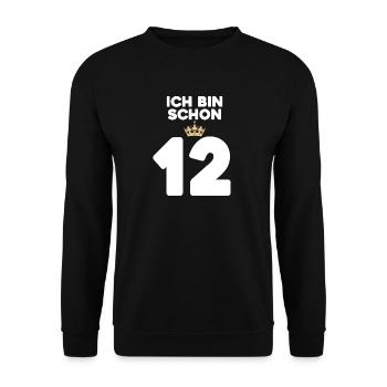 12. Geburtstag Geschenk - 12 Jahre mit Krone - Unisex Pullover - Schwarz - Vorne - Alina (178cm) & Michal (187cm)