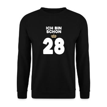 28. Geburtstag Geschenk - 28 Jahre mit Krone - Unisex Pullover - Schwarz - Vorne - Alina (178cm) & Michal (187cm)