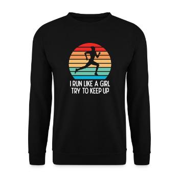 Marathon - Je cours comme une fille. Essayez de suivre. - Sweat-shirt Unisexe - noir - Devant - Alina (178cm) & Michal (187cm)