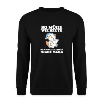 Müde Spruch lustig Schlafen - Selkirk Rex - Unisex Pullover - Schwarz - Vorne - Alina (178cm) & Michal (187cm)