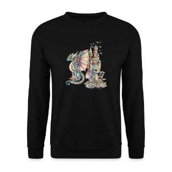 Fantasy Dragon with Fairytale Castle - Unisex Sweatshirt - black - Front - Alina (178cm) & Michal (187cm)