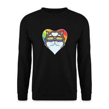 Rainbow - Cat Persian cat with glasses and heart - Unisex Sweatshirt - black - Front - Alina (178cm) & Michal (187cm)