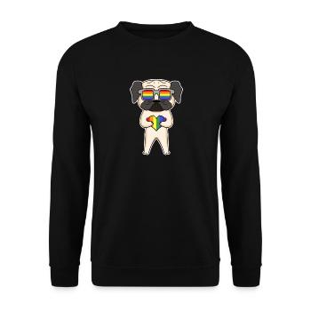 Rainbow - Dog Pug with glasses and heart - Unisex Sweatshirt - black - Front - Alina (178cm) & Michal (187cm)
