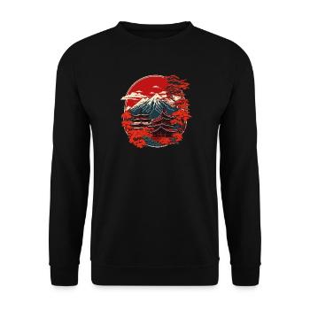 Japanische Pagode Vintage Fuji Berg China Art - Unisex Pullover - Schwarz - Vorne - Alina (178cm) & Michal (187cm)