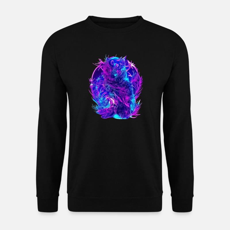 Abstrakte Eulen Neon Synthwave Kunst - Unisex Pullover - Schwarz