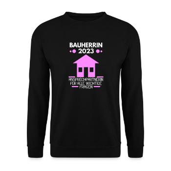 Bauherrin 2023 Hausbau Baustelle - Unisex Pullover - Schwarz - Vorne - Alina (178cm) & Michal (187cm)