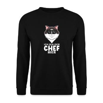 coole Katze - Ragdoll Katze - Chef Spruch - Unisex Pullover - Schwarz - Vorne - Alina (178cm) & Michal (187cm)