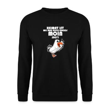 Heimat Moin Begrüßung Möwe - Unisex Pullover - Schwarz - Vorne - Alina (178cm) & Michal (187cm)
