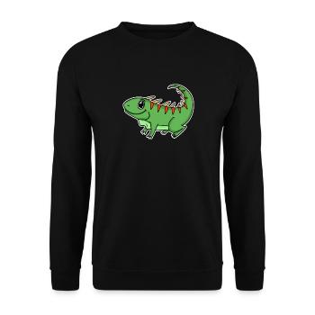 Iguana Grün Reptilien - Unisex Pullover - Schwarz - Vorne - Alina (178cm) & Michal (187cm)