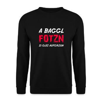 Bayrischer Spruch Fotzn - Unisex Pullover - Schwarz - Vorne - Alina (178cm) & Michal (187cm)
