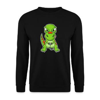 Dino Gamer Gaming Zocken Zocker - Unisex Pullover - Schwarz - Vorne - Alina (178cm) & Michal (187cm)