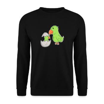 Vogel Familie - Vogel mit Baby - Papagei - Unisex Pullover - Schwarz - Vorne - Alina (178cm) & Michal (187cm)