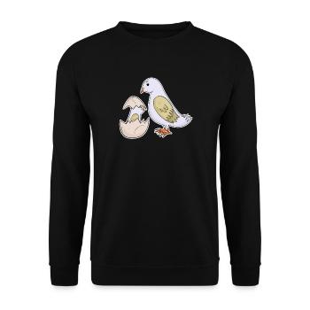 Vogel Familie - Vogel mit Baby - Unisex Pullover - Schwarz - Vorne - Alina (178cm) & Michal (187cm)