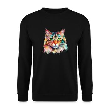 Chat Maine Coon Psychédélique Colorée - Sweat-shirt Unisexe - noir - Devant - Alina (178cm) & Michal (187cm)