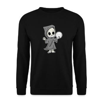 Sensenmann mit Volleyball Motiv - Unisex Pullover - Schwarz - Vorne - Alina (178cm) & Michal (187cm)