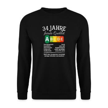 34 Jahre Feinste Qualität Geschenk 34. Geburtstag - Unisex Pullover - Schwarz - Vorne - Alina (178cm) & Michal (187cm)