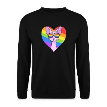 Regenbogen - Katze Sphynx-Katze mit Brille - Unisex Pullover - Schwarz - Vorne - Alina (178cm) & Michal (187cm)