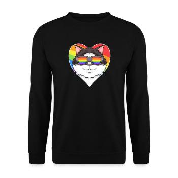 Regenbogen - Katze Ragdoll mit Brille und Herz - Unisex Pullover - Schwarz - Vorne - Alina (178cm) & Michal (187cm)
