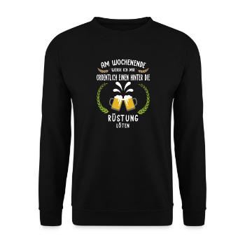 Am Wochenende ordentlich einen hinter die Rüstung - Unisex Pullover - Schwarz - Vorne - Alina (178cm) & Michal (187cm)