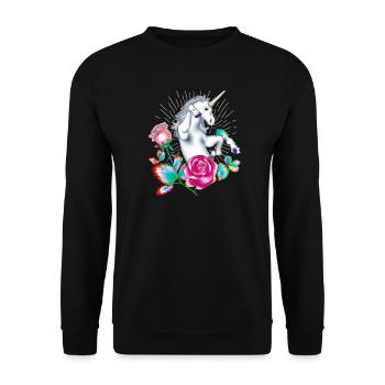 Enchanted Unicorn and Floral Fantasy - Unisex Sweatshirt - black - Front - Alina (178cm) & Michal (187cm)