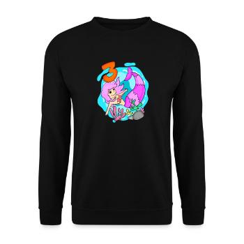 Mädchen 3 Jahre alt 3. Geburtstag Meerjungfrau - Unisex Pullover - Schwarz - Vorne - Alina (178cm) & Michal (187cm)