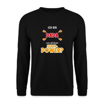 Ich bin Papa was ist deine Superpower - Unisex Pullover - Schwarz - Vorne - Alina (178cm) & Michal (187cm)