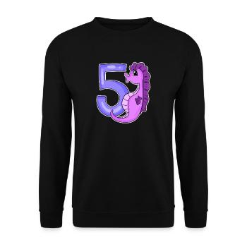 5th Birthday Motif Seahorse - Five Years Old - Unisex Sweatshirt - black - Front - Alina (178cm) & Michal (187cm)