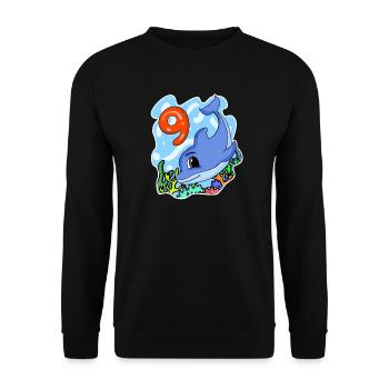 9ème anniversaire Motif Dauphin - Neuf ans - Sweat-shirt Unisexe - noir - Devant - Alina (178cm) & Michal (187cm)