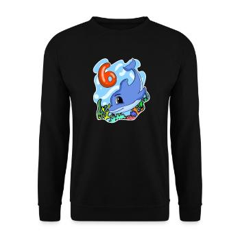 6th birthday motif dolphin - six years old - Unisex Sweatshirt - black - Front - Alina (178cm) & Michal (187cm)