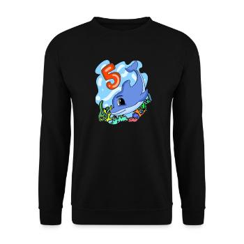 5th birthday motif dolphin - five years old - Unisex Sweatshirt - black - Front - Alina (178cm) & Michal (187cm)