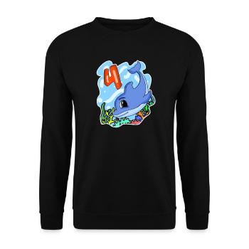 4th birthday motif dolphin - four years old - Unisex Sweatshirt - black - Front - Alina (178cm) & Michal (187cm)