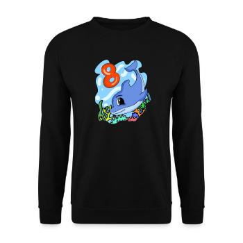 8ème anniversaire Motif Dauphin - Huit ans - Sweat-shirt Unisexe - noir - Devant - Alina (178cm) & Michal (187cm)