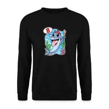 8. Geburtstag Motiv Hai Pirat - acht Jahre - Unisex Pullover - Schwarz - Vorne - Alina (178cm) & Michal (187cm)