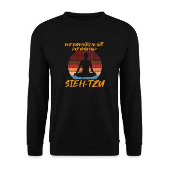 Gott der Ungeduld lustiger Spruch retro - Unisex Pullover - Schwarz - Vorne - Alina (178cm) & Michal (187cm)