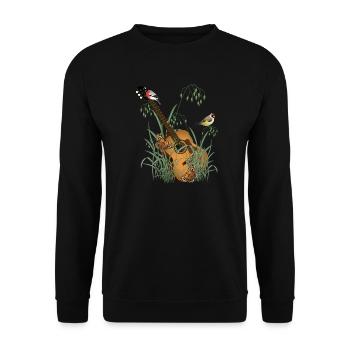 Guitare dans l’herbe avec des oiseaux - Sweat-shirt Unisexe - noir - Devant - Alina (178cm) & Michal (187cm)