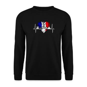 Paris Skyline Heartbeat Eiffel Tower France - Unisex Sweatshirt - black - Front - Alina (178cm) & Michal (187cm)