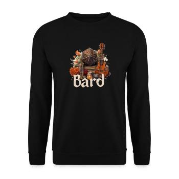 Barde mit W20 & Items – Fantasy RPG Design - Unisex Pullover - Schwarz - Vorne - Alina (178cm) & Michal (187cm)