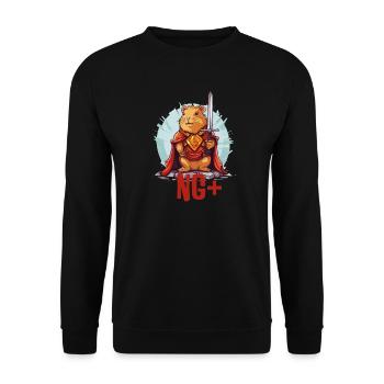 Capybara Warrior NG+ – Level Up RPG Design - Unisex Sweatshirt - black - Front - Alina (178cm) & Michal (187cm)