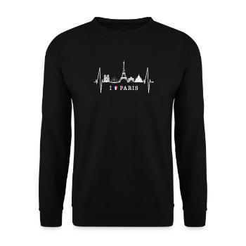 Paris Skyline Herzschlag Eiffelturm Frankreich - Unisex Pullover - Schwarz - Vorne - Alina (178cm) & Michal (187cm)