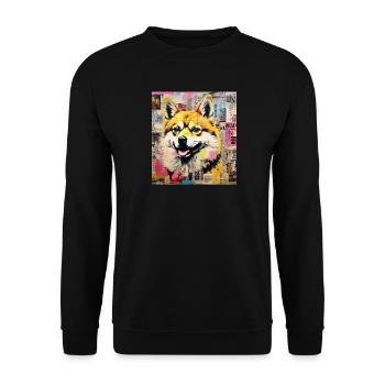 Tiere, Künstler Collage Japan, Kunst Anime,Hund - Unisex Pullover - Schwarz - Vorne - Alina (178cm) & Michal (187cm)