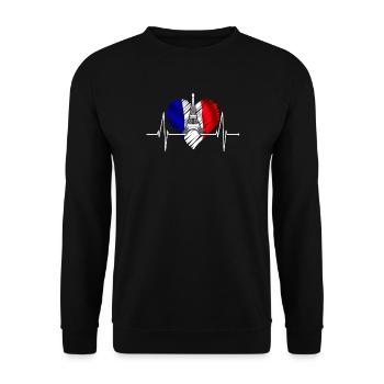 Paris Skyline Herzschlag Eiffelturm Frankreich - Unisex Pullover - Schwarz - Vorne - Alina (178cm) & Michal (187cm)