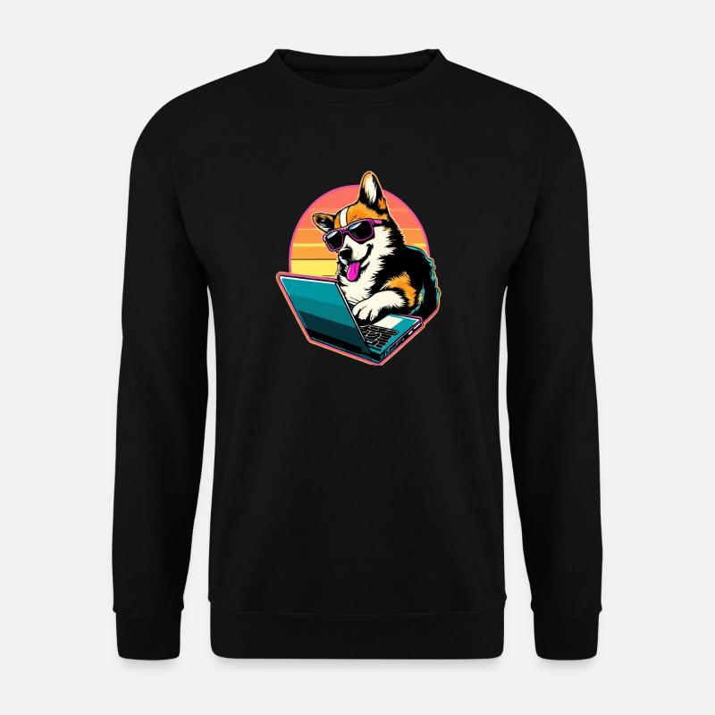 Corgi mit Laptop Welsh Corgi Hund - Unisex Pullover - Schwarz