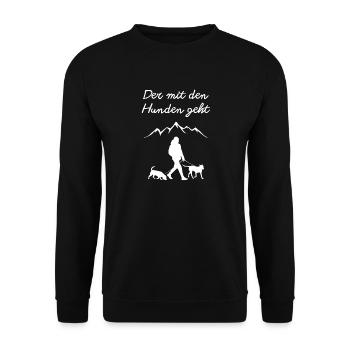 Spaziergang mit Hunden - Unisex Pullover - Schwarz - Vorne - Alina (178cm) & Michal (187cm)