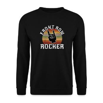 Rockiger Sonnenuntergang mit Handzeichen - Unisex Pullover - Schwarz - Vorne - Alina (178cm) & Michal (187cm)