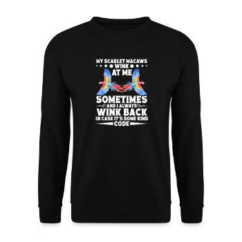Meine Scharlachroten Aras zwinkern mir manchmal zu - Unisex Pullover - Schwarz - Vorne - Alina (178cm) & Michal (187cm)
