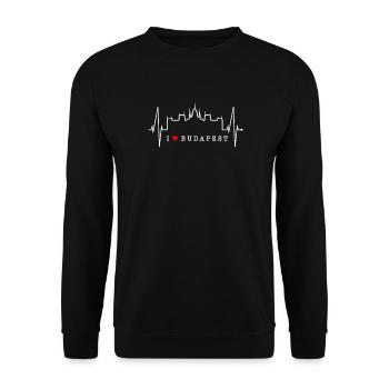 Budapest Skyline Herzschlag Ungarn Herz Budapester - Unisex Pullover - Schwarz - Vorne - Alina (178cm) & Michal (187cm)